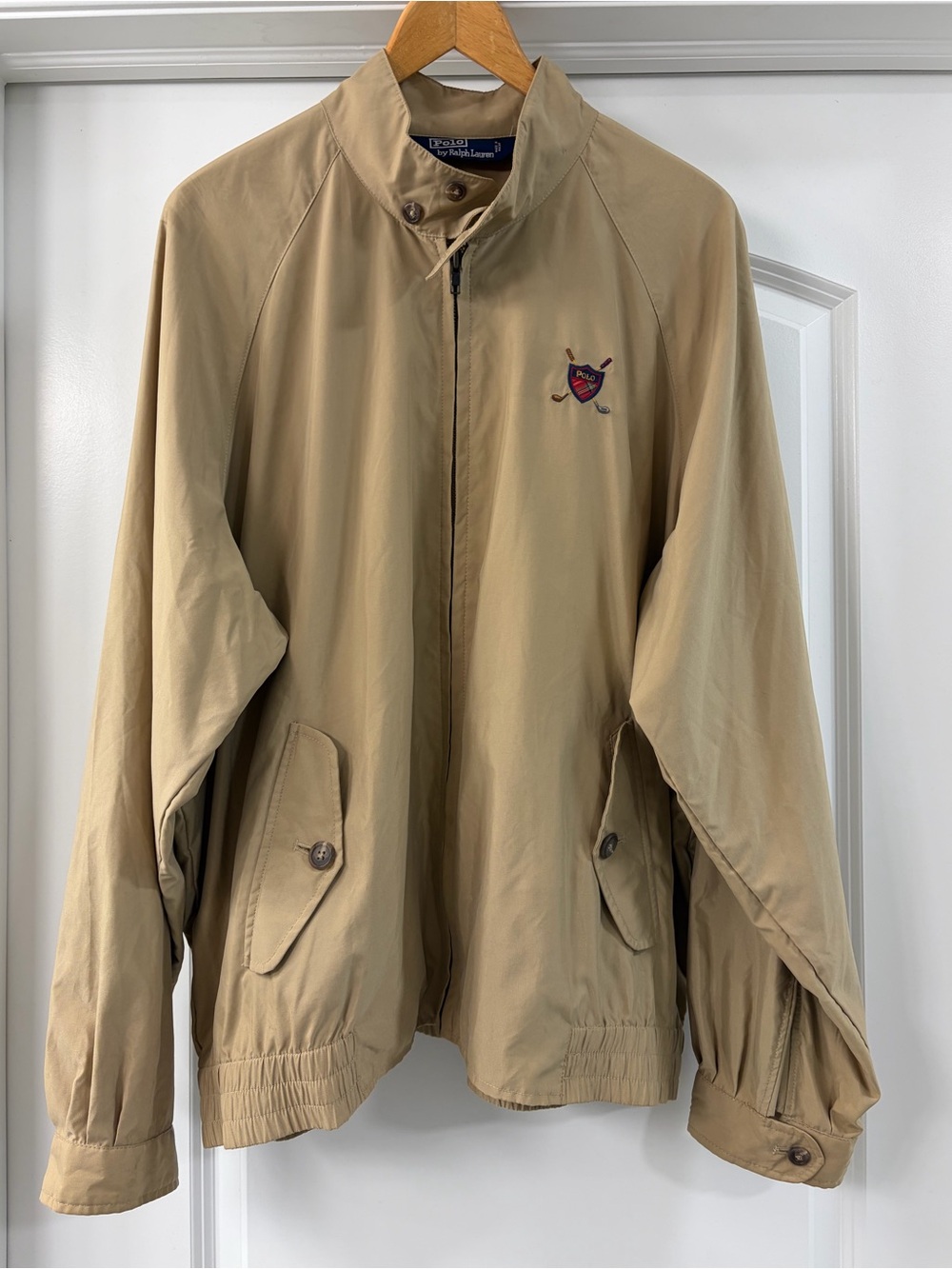 Vintage Polo Golf Ralph Lauren Khaki Tan Golf Crest Jacket Mens Large
